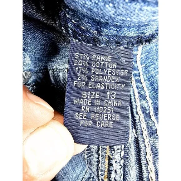 Angels Jeans Size 13 Juniors Women's Blue Cropped Capri Ramie Blend Logo Denim - Picture 4 of 11